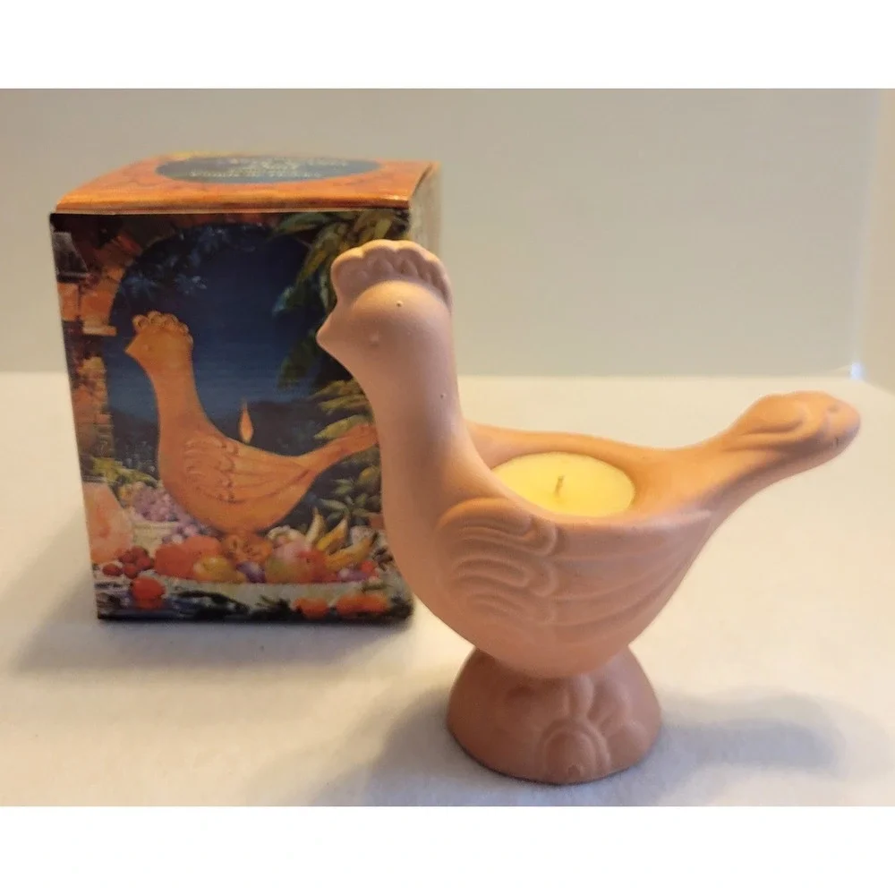 VTG Avon Terra Cotta Bird Candle Holder 1970s Collectible Clay Display w/ Box